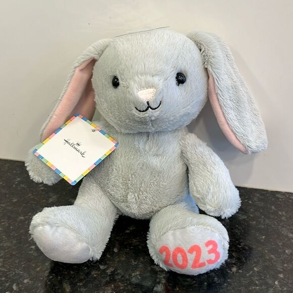 Hallmark 2023  Gray & Pink Plush Bunny Rabbit Lovey Soft Baby Toy Stuffed Animal - Picture 1 of 10
